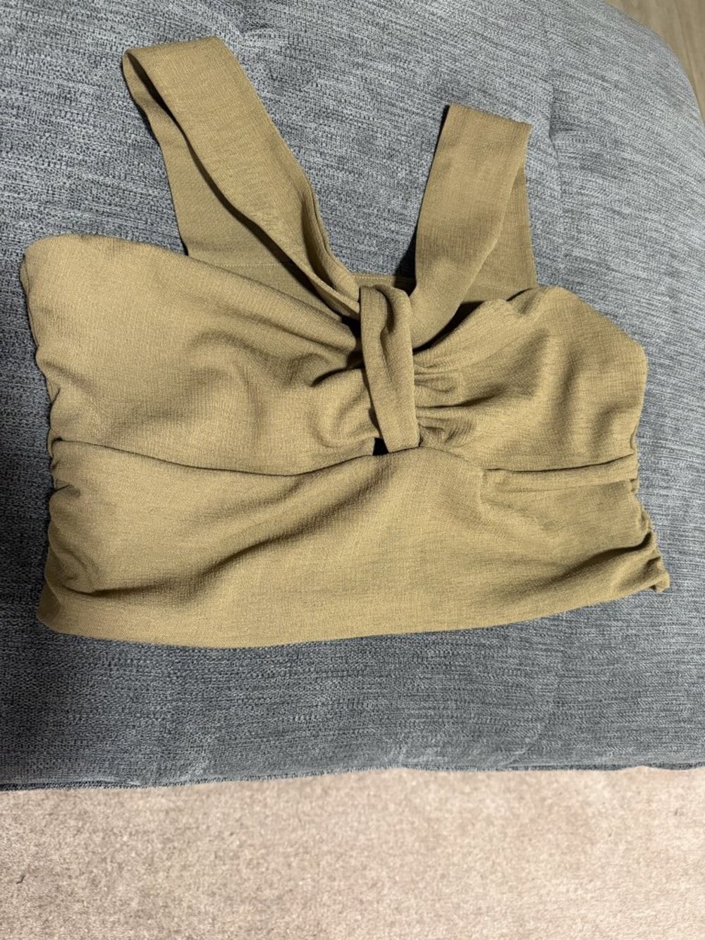 H&M Olive Green Twist Front Square Neck Crop Top Size XL